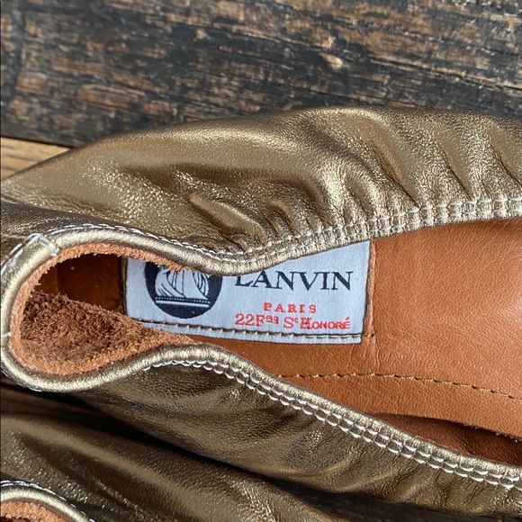 Lanvin Metallic Gold Leather Ballet Flats with Elastic Topline - Picture 2 of 4